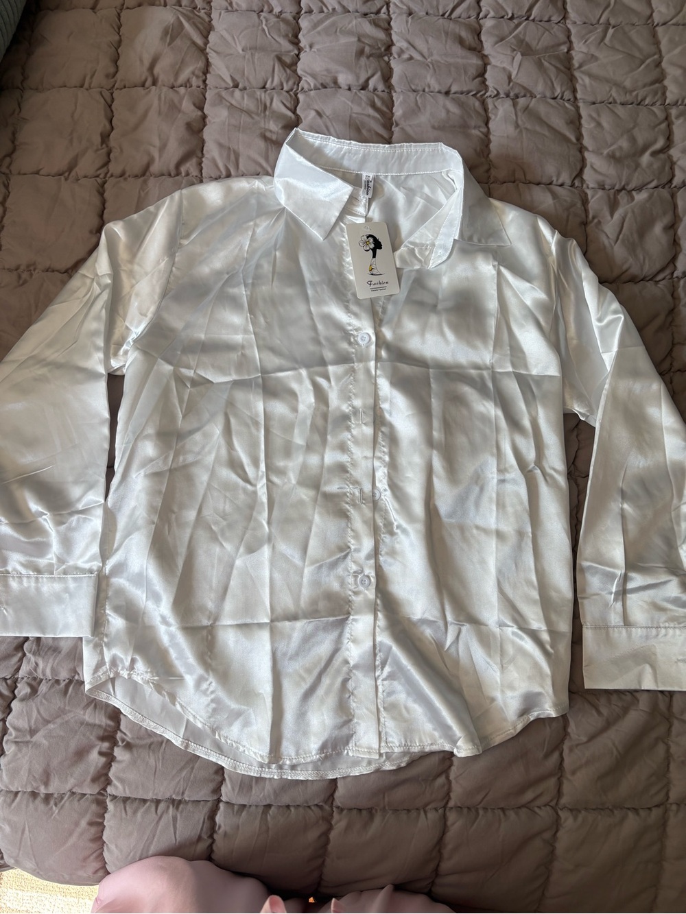 Women's White Satin Button-Front Blouse - Unbranded